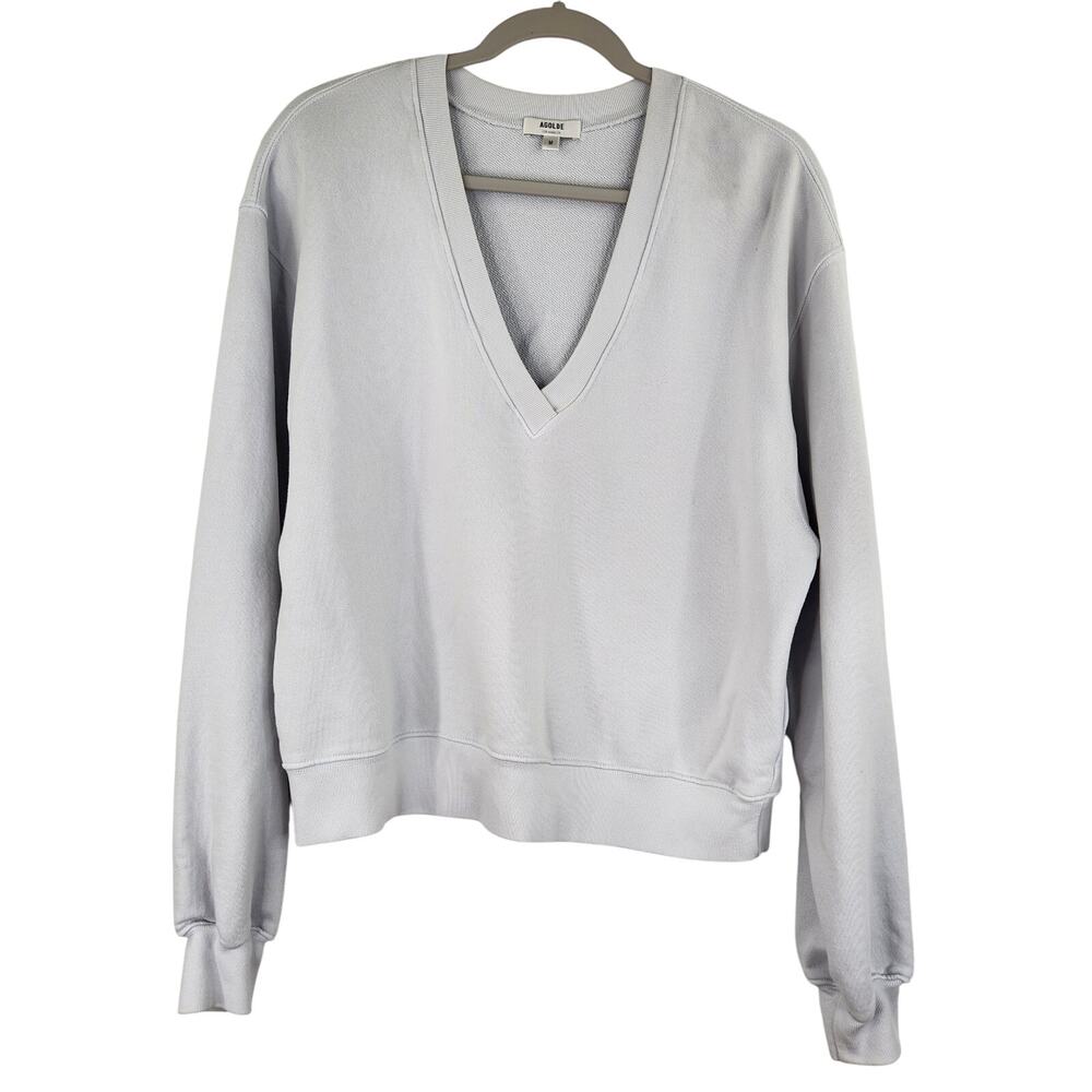 Agolde Light Gray Low V-neck Balloon Sleeve Sweatshirt Womens Medium 100% Cotton